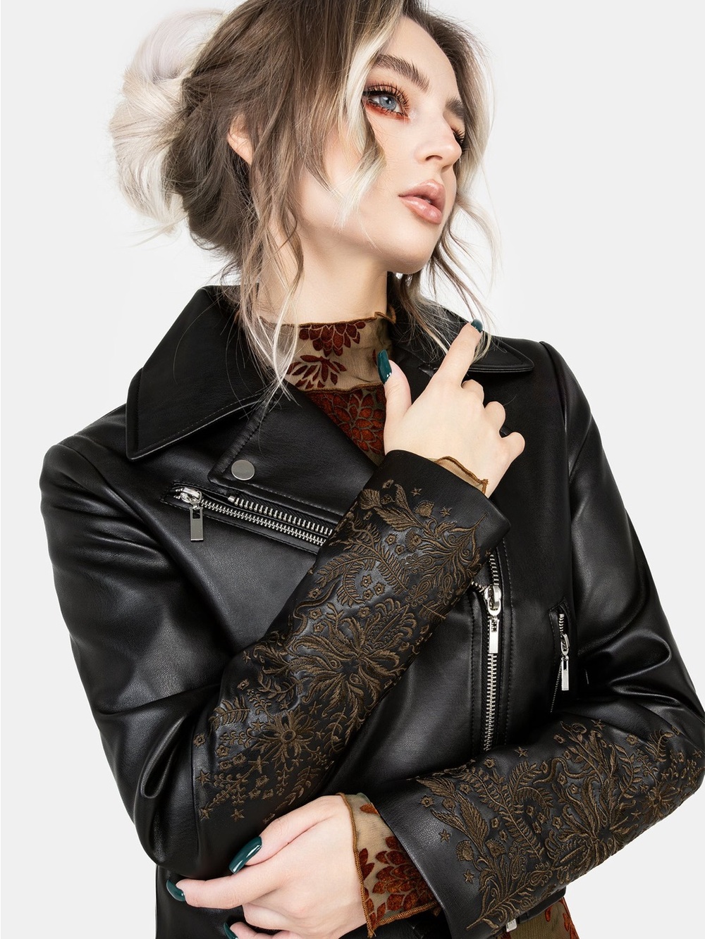 Vervain Embroidered Faux Leather Biker Jacket